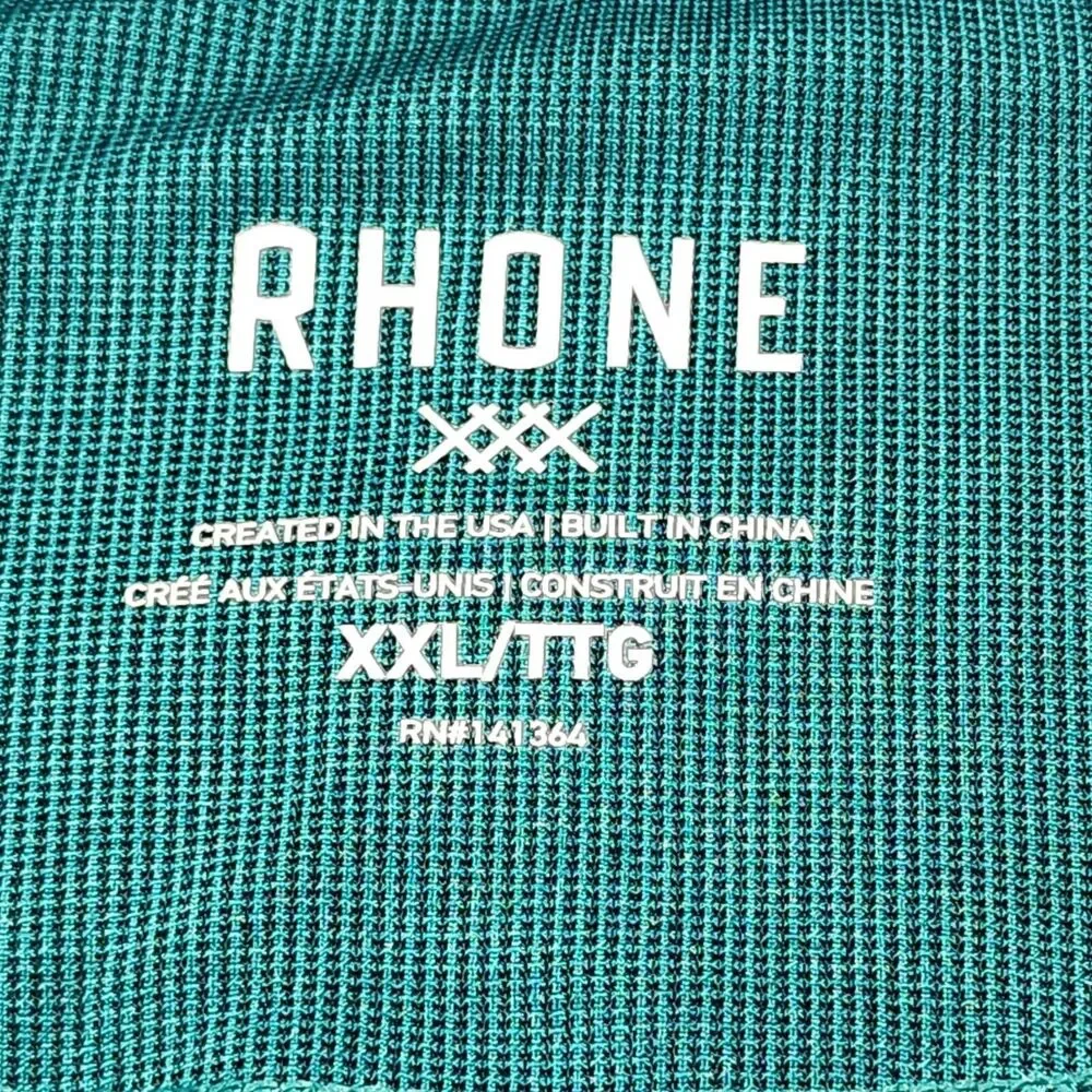 Rhone Mens Delta Pique Long Sleeve Polo Shirt Teal Green Deep XXL Goldfusion - Picture 2 of 13